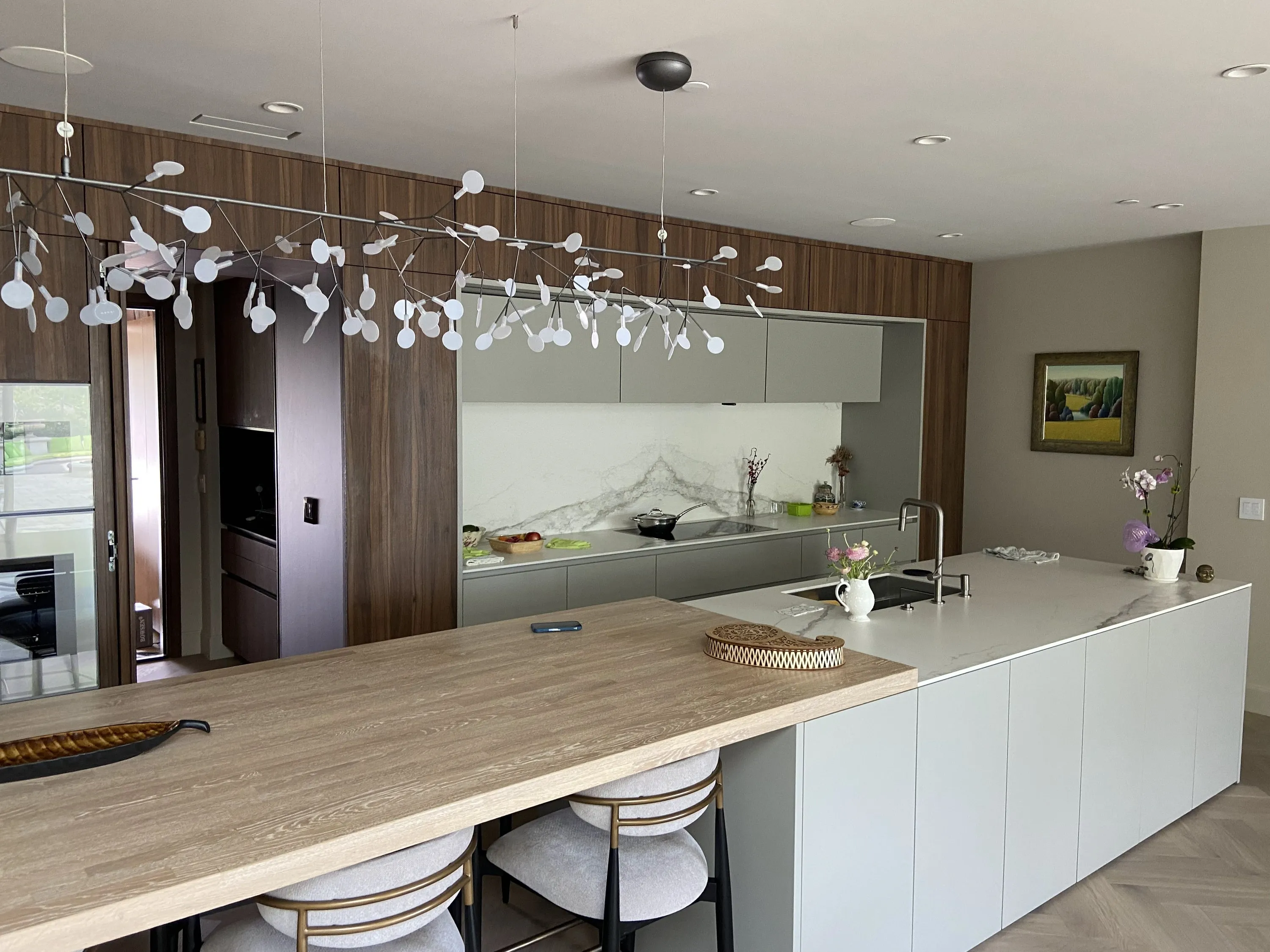 Open kitchen and walnut media wall
